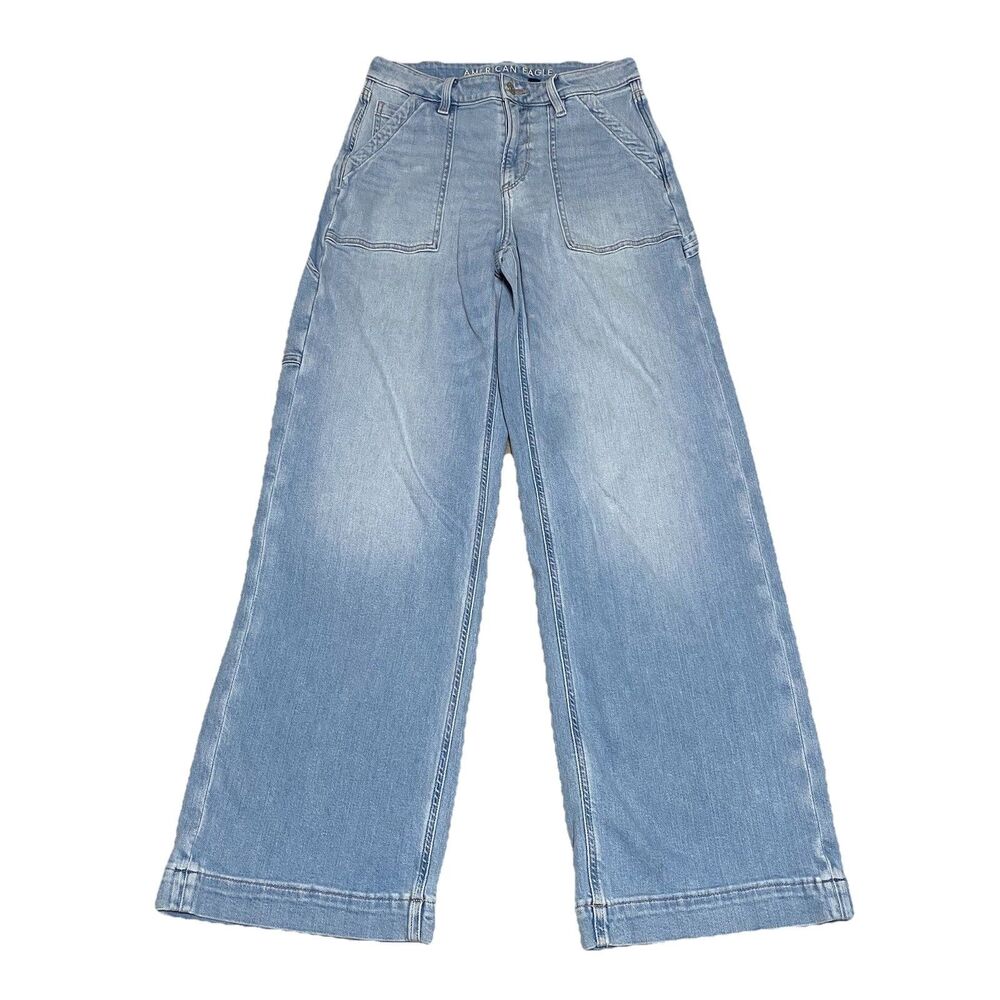 American Eagle Jeans Womens 4 Blue Super High Rise Baggy Wide Leg Carpenter
